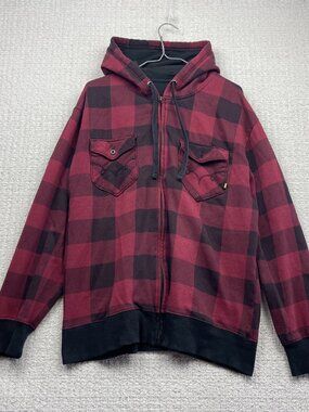 Y2K Ocean Pacific Op Full Zip Hoodie Red Plaid Surf / Skate Lumberjack Men Sz L